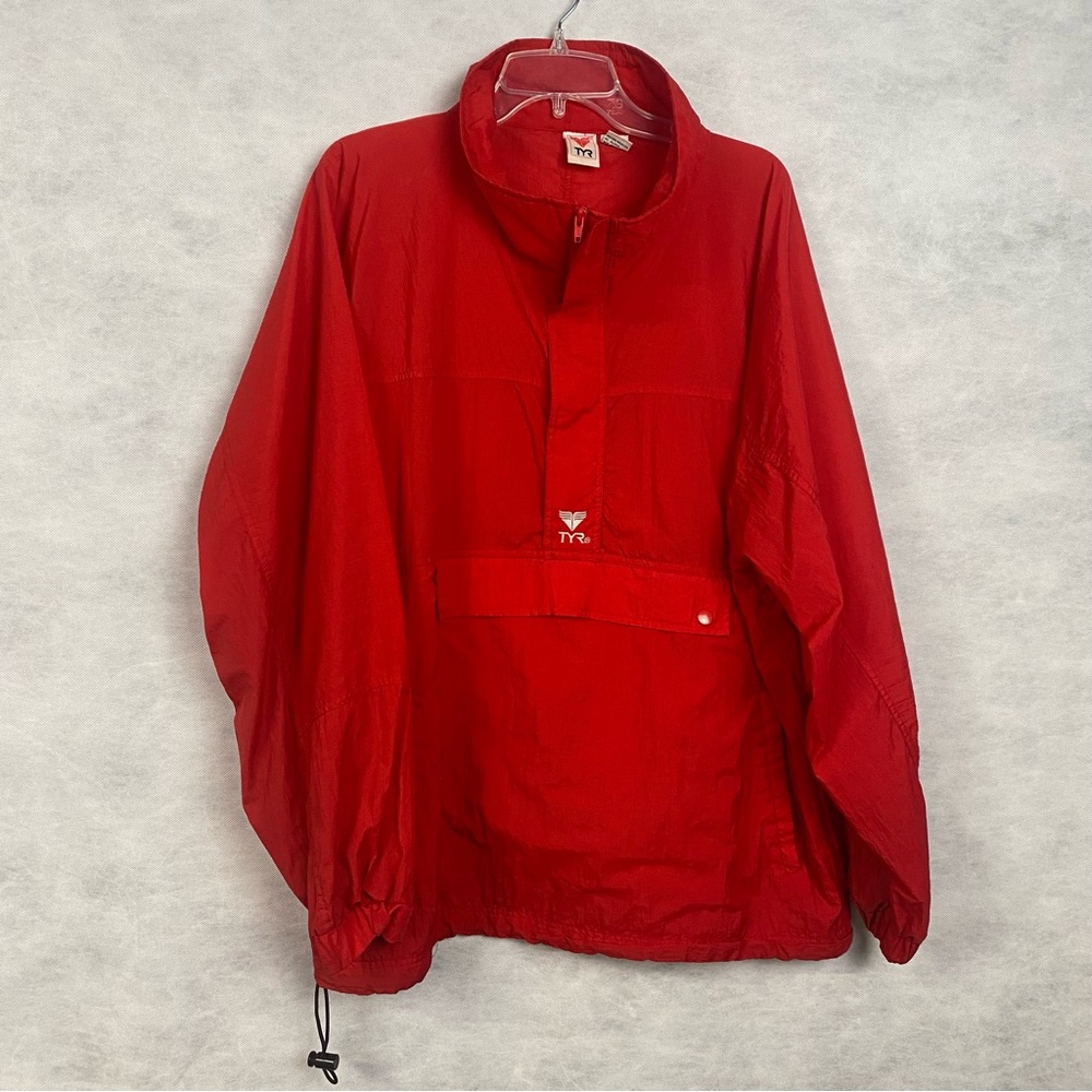 Tyr Windbreaker Jacket Mens Large Red 1/2 Zip Long Sleeve Nylon Parka